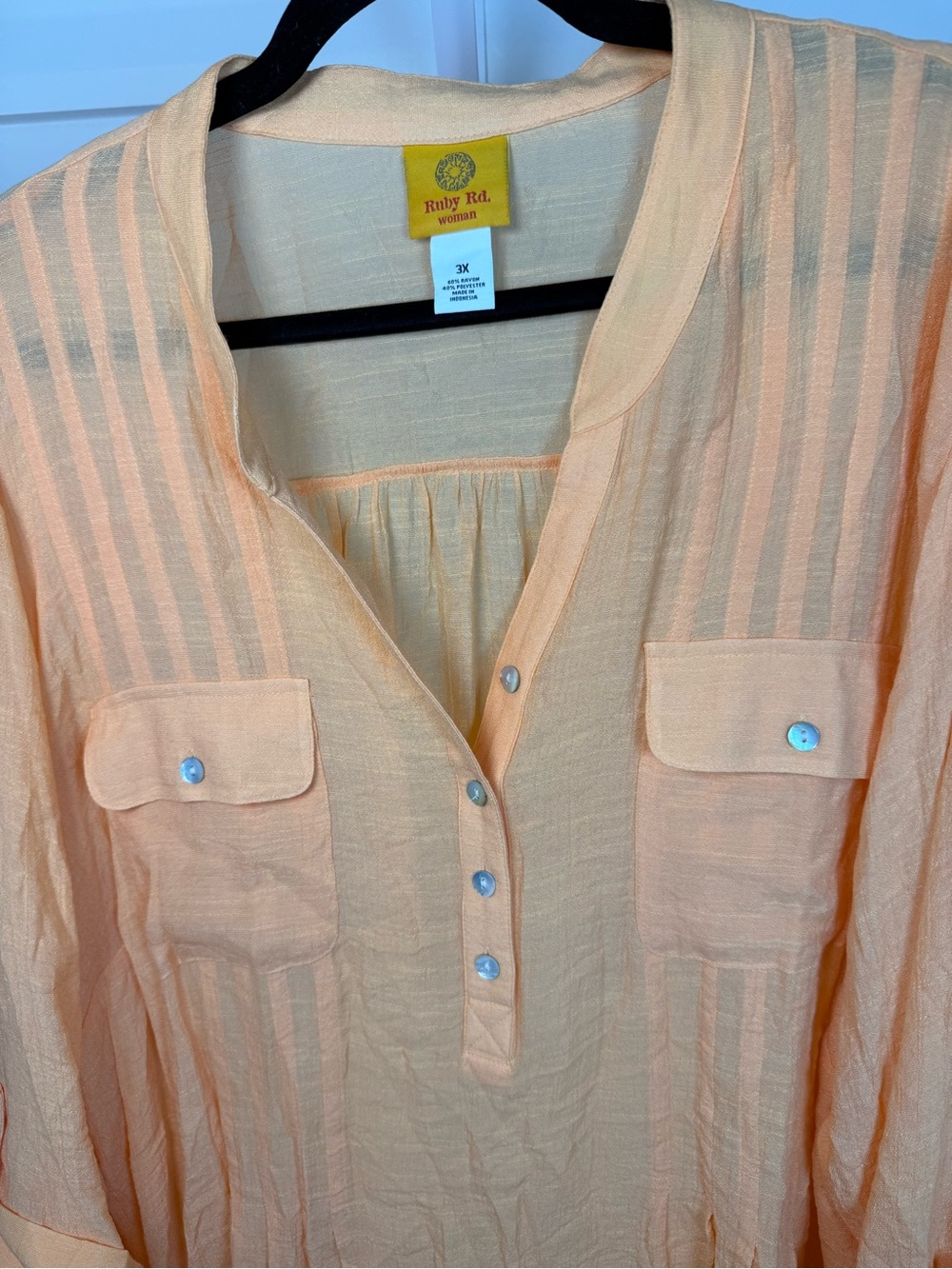 Ruby Rd. Peach-Orange Split-Neck Button Tunic - Picture 5 of 8